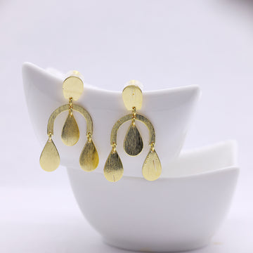 3 DROP EARRINGS BRUSHED FINISH GOLD PLATED