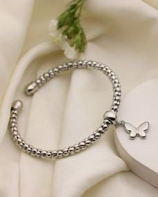 BUTTERFLY STONE STUDDED CUFF BRACELET SILVER  PLATED