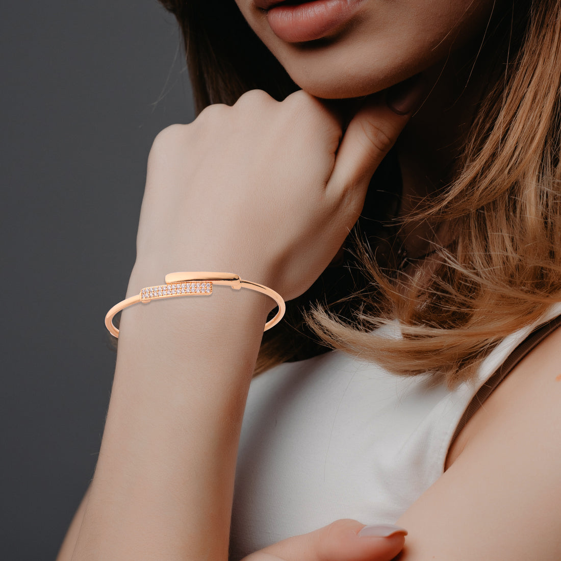 STONE STUDDED PINK GOLD PLATED BRACELET