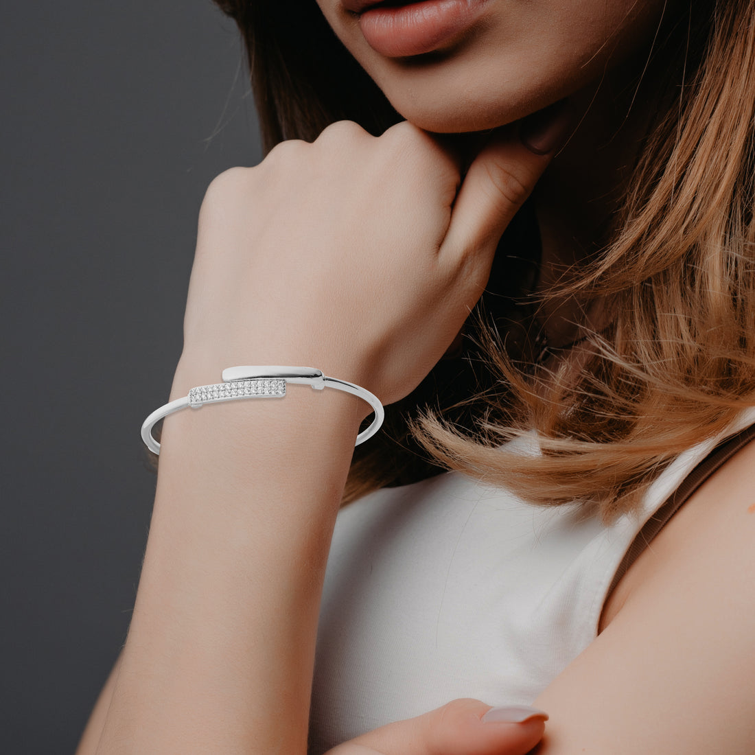 STONE STUDDED SILVER PLATED BRACELET