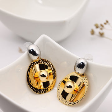 OVAL SHAPE GOLD AND SILVER PLATED EARRINGS