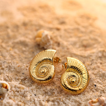 SHELL SHAPE GOLD PLATED STUDD EARRINGS