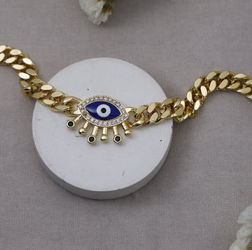 EVIL EYE BLUE CURB CHAIN BRACELET GOLD PLATED