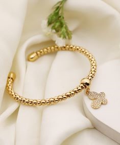 BUTTERFLY STONE STUDDED CUFF BRACELET GOLD PLATED