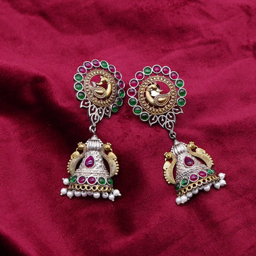 PEACOCK GOLD AND SILVER PLATED EARRINGS