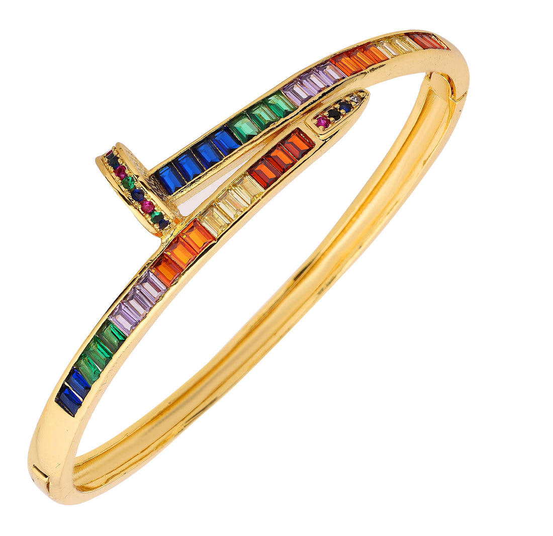 RAINBOW PATTERN NAIL CUFF BRACELET GOLD PLATED