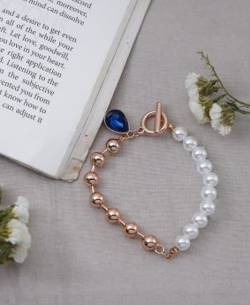 ROSE GOLD PEARL CRYSTAL CHARM BRACELET