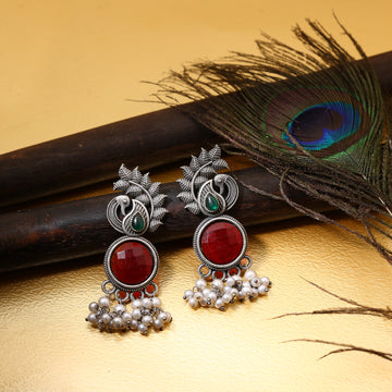 PEACOCK STUDD EARRING OXIDIZED