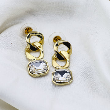 CRYSTAL STUDDED LINKED EARRINGS GOLD PLATED