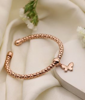 BUTTERFLY STONE STUDDED CUFF BRACELET PINK GOLD PLATED